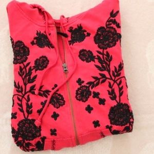 Red Free People Hoodie with black roses